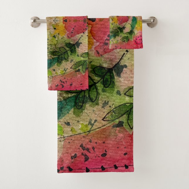 Watercolor And Ink Abstract Impressionism Art Bath Towel Set (Insitu)