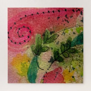 Watercolor And Ink Abstract Impressionism Art Jigsaw Puzzle