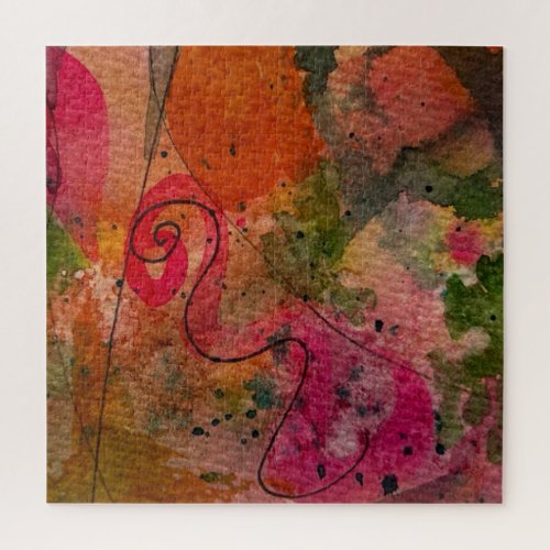 Watercolor And Ink Abstract Pretty Painting Art Jigsaw Puzzle