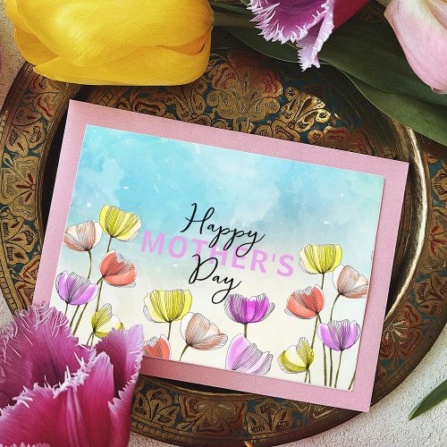 Watercolor and Ink Artistic Tulips Mothers Day Postcard