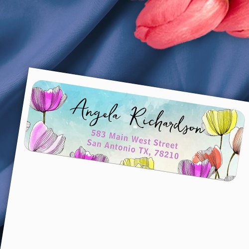 Watercolor and Ink Artistic Tulips Return Address Label