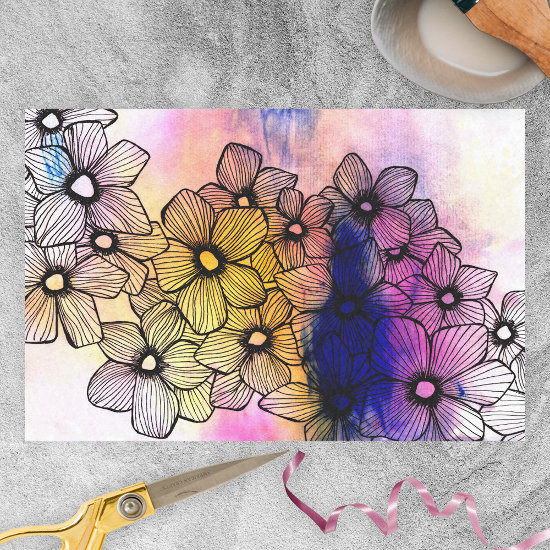 Watercolor and Ink Blooming Artistic Flowers