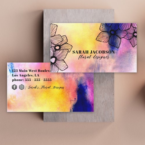 Watercolor and Ink Blossoms Floral Designer Business Card