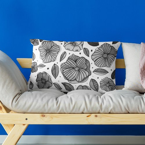 Watercolor and ink flowers  black and white accent pillow