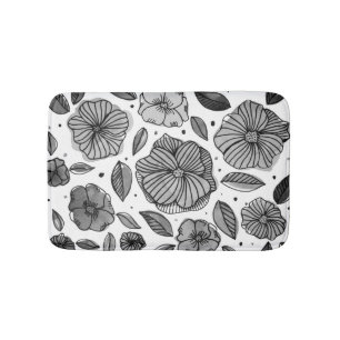Watercolor and ink flowers – black and white bathroom mat