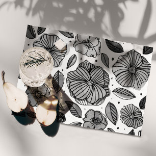 Watercolor and ink flowers – black and white placemat