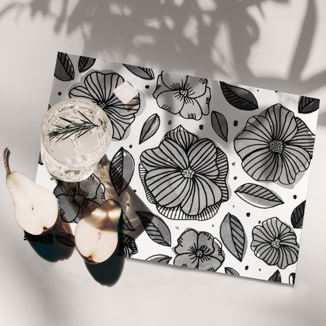 Watercolor and ink flowers – black and white placemat (Creator Uploaded)