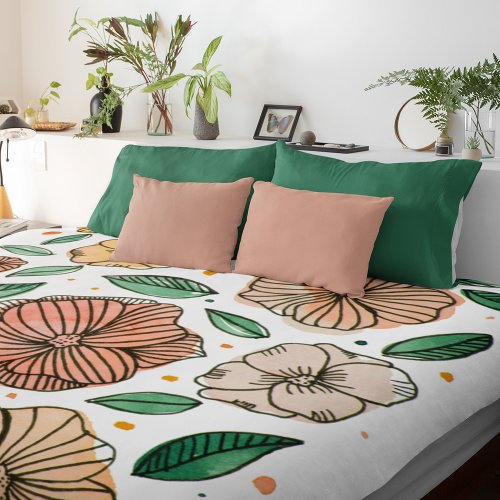 Watercolor and ink flowers  vintage palette duvet cover