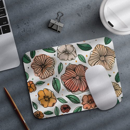 Watercolor and ink flowers  vintage palette mouse pad