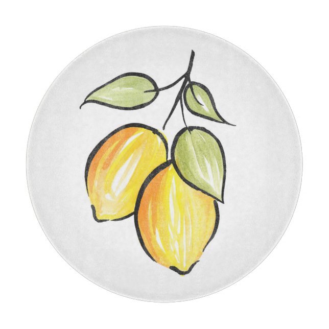 Watercolor and ink Lemons  Cutting Board (Front)