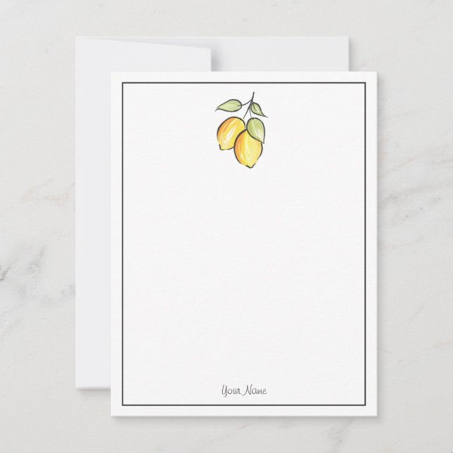 Watercolor and Ink Lemons Note Card (Front)