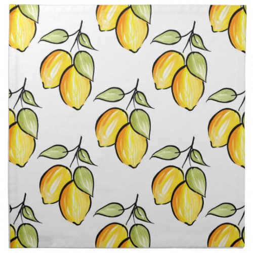 Watercolor and Ink Lemons Pattern Cloth Napkin