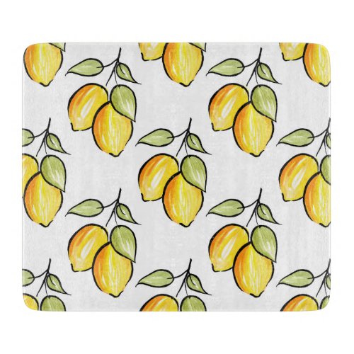 Watercolor and Ink Lemons Pattern Cutting Board