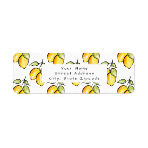 Watercolor and Ink Lemons Pattern Label