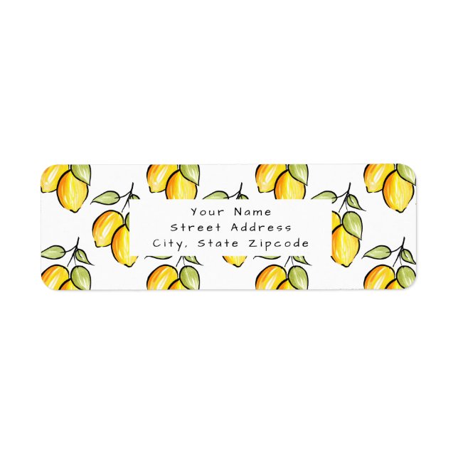 Watercolor and Ink Lemons Pattern Label (Front)
