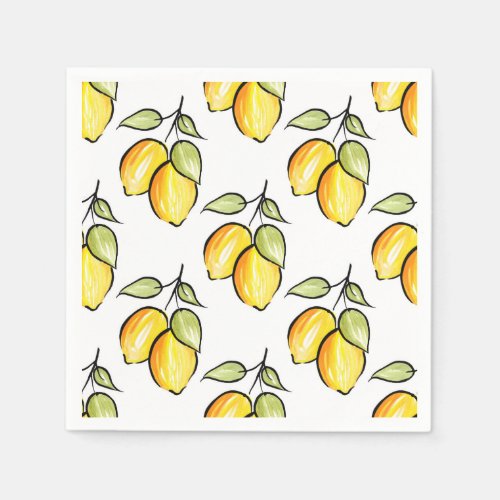 Watercolor and Ink Lemons Pattern Napkins