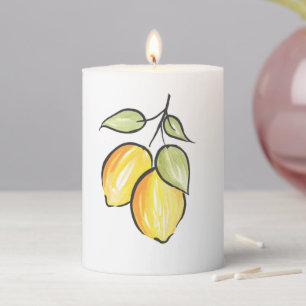 Watercolor and Ink Lemons Pillar Candle