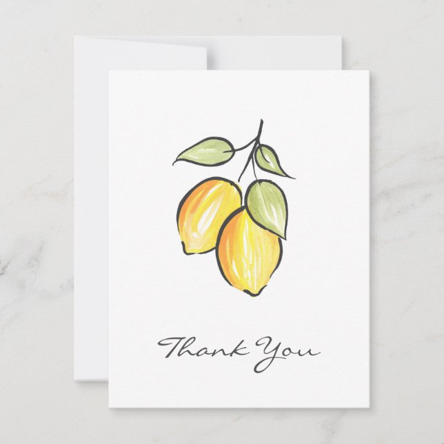 Watercolor and Ink Lemons Thank You Card (Front)