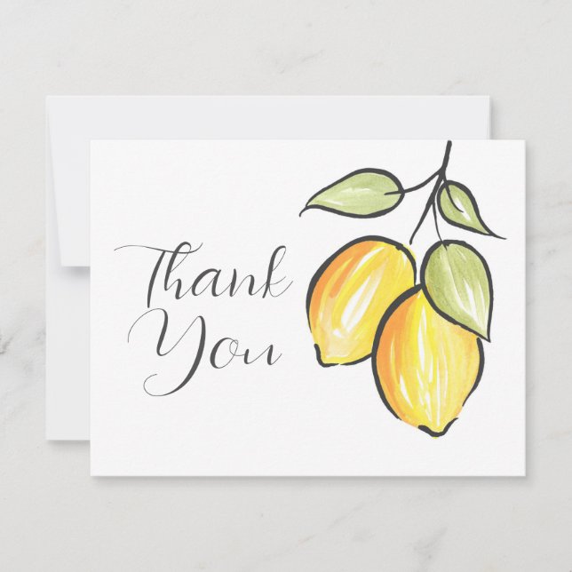 Watercolor and Ink Lemons Thank You Card (Front)
