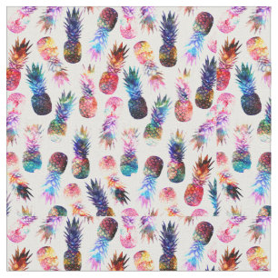 Watercolor and Nebula Pineapples Illustration Fabric