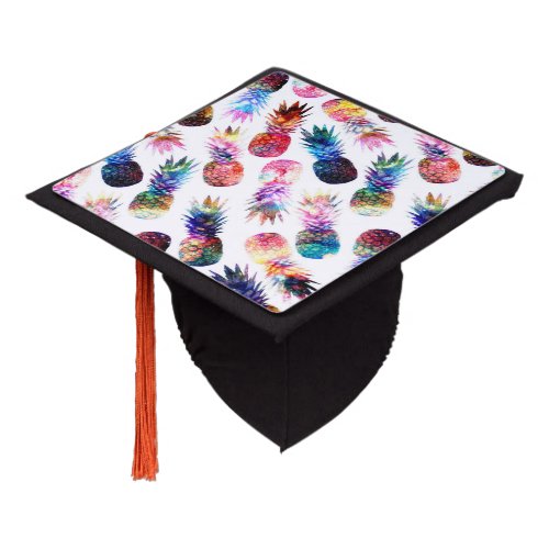 Watercolor and Nebula Pineapples Illustration Graduation Cap Topper