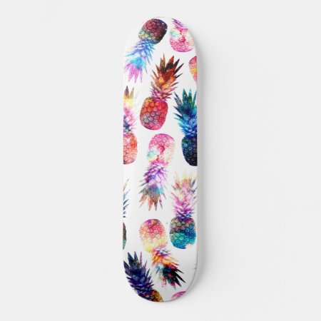 Watercolor And Nebula Pineapples Illustration Skateboard Deck