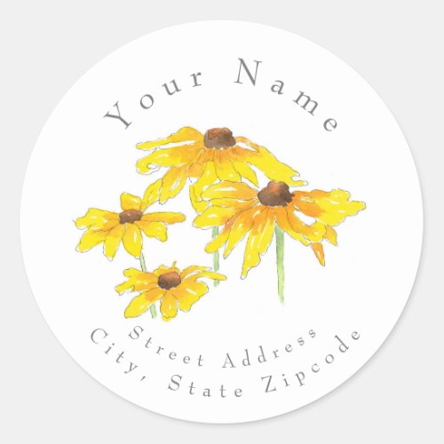 Watercolor and Pen Black Eyed Susan Label