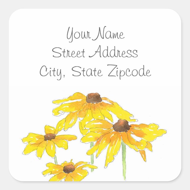 'Watercolor and Pen Black Eyed Susan' Labels (Front)
