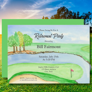 Watercolor and Pen Golf Course Retirement Party Invitation