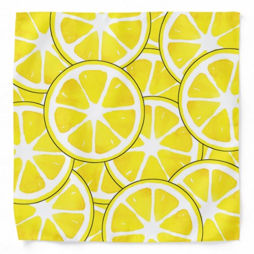 Watercolor and Pen Lemon Slices  Bandana