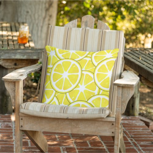 Watercolor and Pen Lemon Slices  Outdoor Pillow