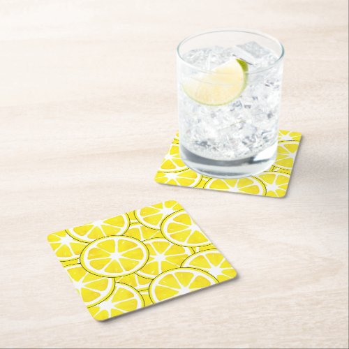 Watercolor and Pen Lemon Slices    Square Paper Coaster