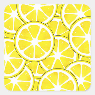 Watercolor and Pen Lemon Slices Square Sticker