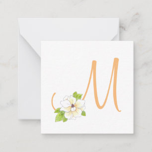 Watercolor and Pen Magnolia Flower Monogram Note Card