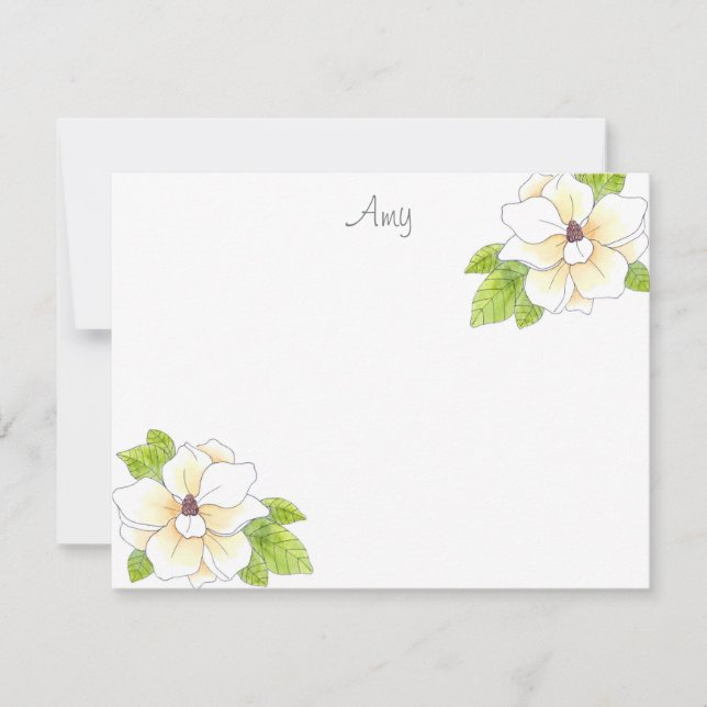 Watercolor and Pen Magnolia Flower Note Card (Front)