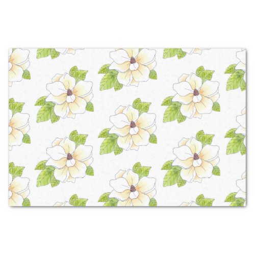 Watercolor and Pen Magnolia Flower Pattern Tissue Paper