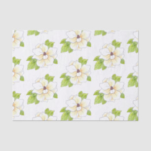 Watercolor and Pen Magnolia Flower Pattern Tissue Paper
