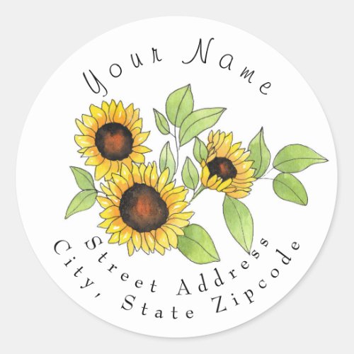 Watercolor and Pen Sunflowers Address Label