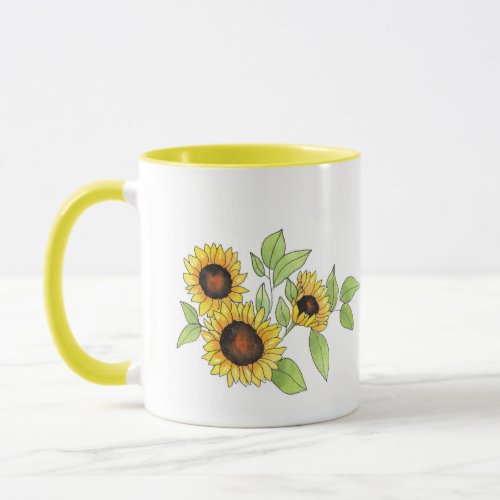 Watercolor and Pen Sunflowers Mug