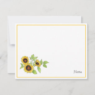 Watercolor and Pen Sunflowers Note Card