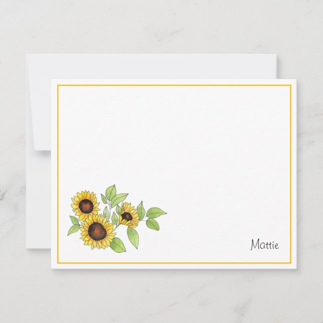 Watercolor and Pen Sunflowers Note Card (Front)