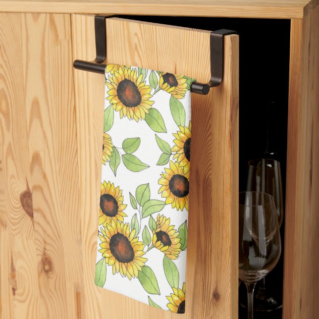  Watercolor and Pen Sunflowers Pattern   Kitchen Towel (Thirds Fold)