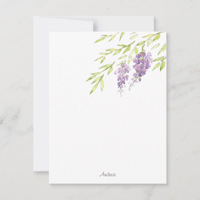 Watercolor and Pen Wisteria Note Card (Front)