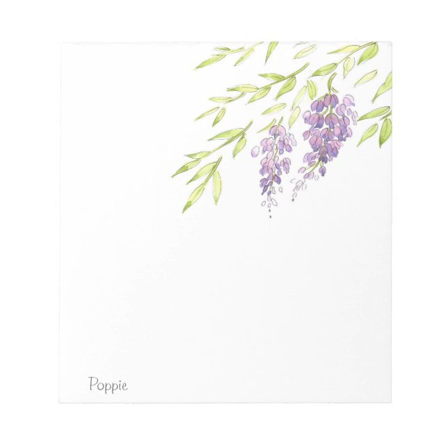 Watercolor and Pen Wisteria Notepad (Front)