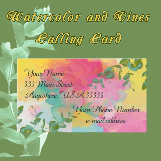 Watercolor and vines calling card | Zazzle