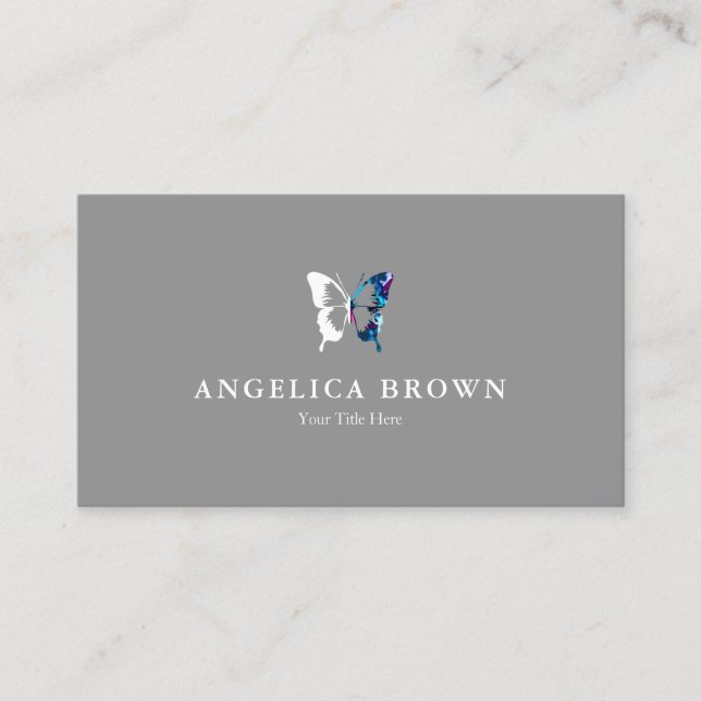 Watercolor and White Butterfly Business Card (Front)