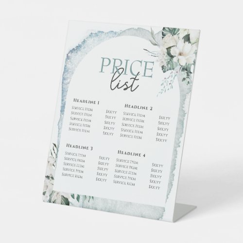 Watercolor and white flowers price list pedestal sign