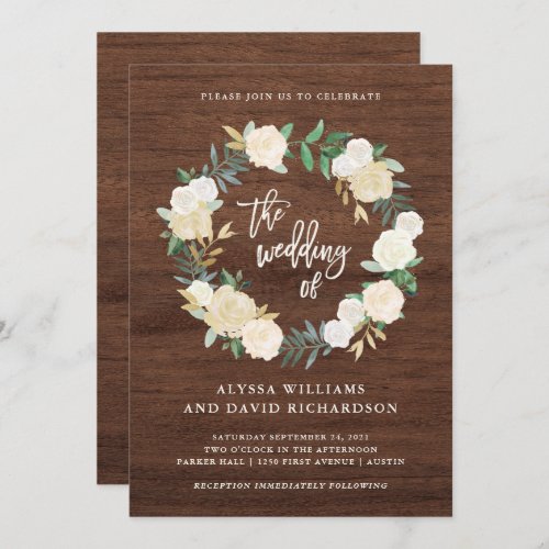 Watercolor and Wood  Rustic Wreath Wedding Invitation