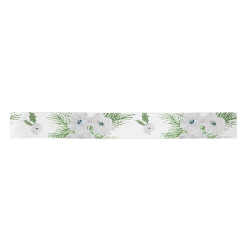 Watercolor anemone and spruce pattern  satin ribbon