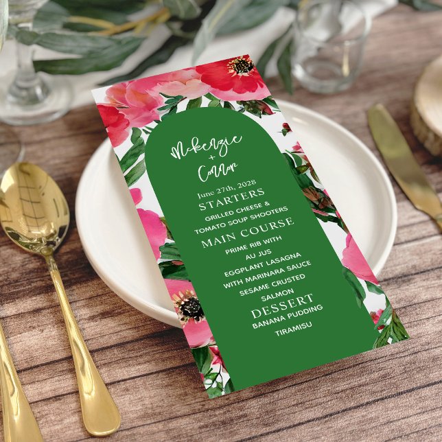 Watercolor Anemone Arch Green Wedding Menu (Creator Uploaded)